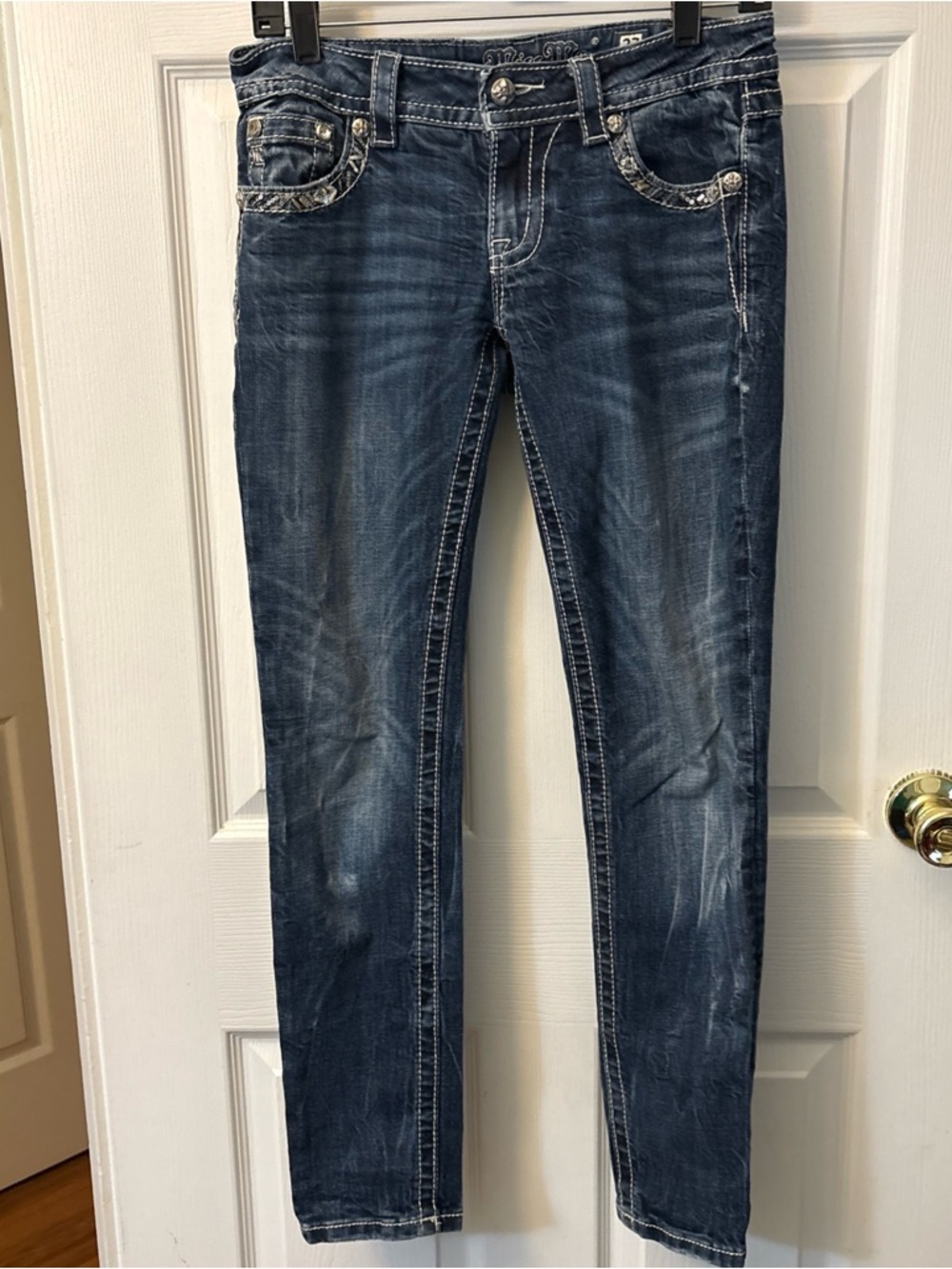 Miss Me Dark Blue Skinny Jeans with Decorative Stitching